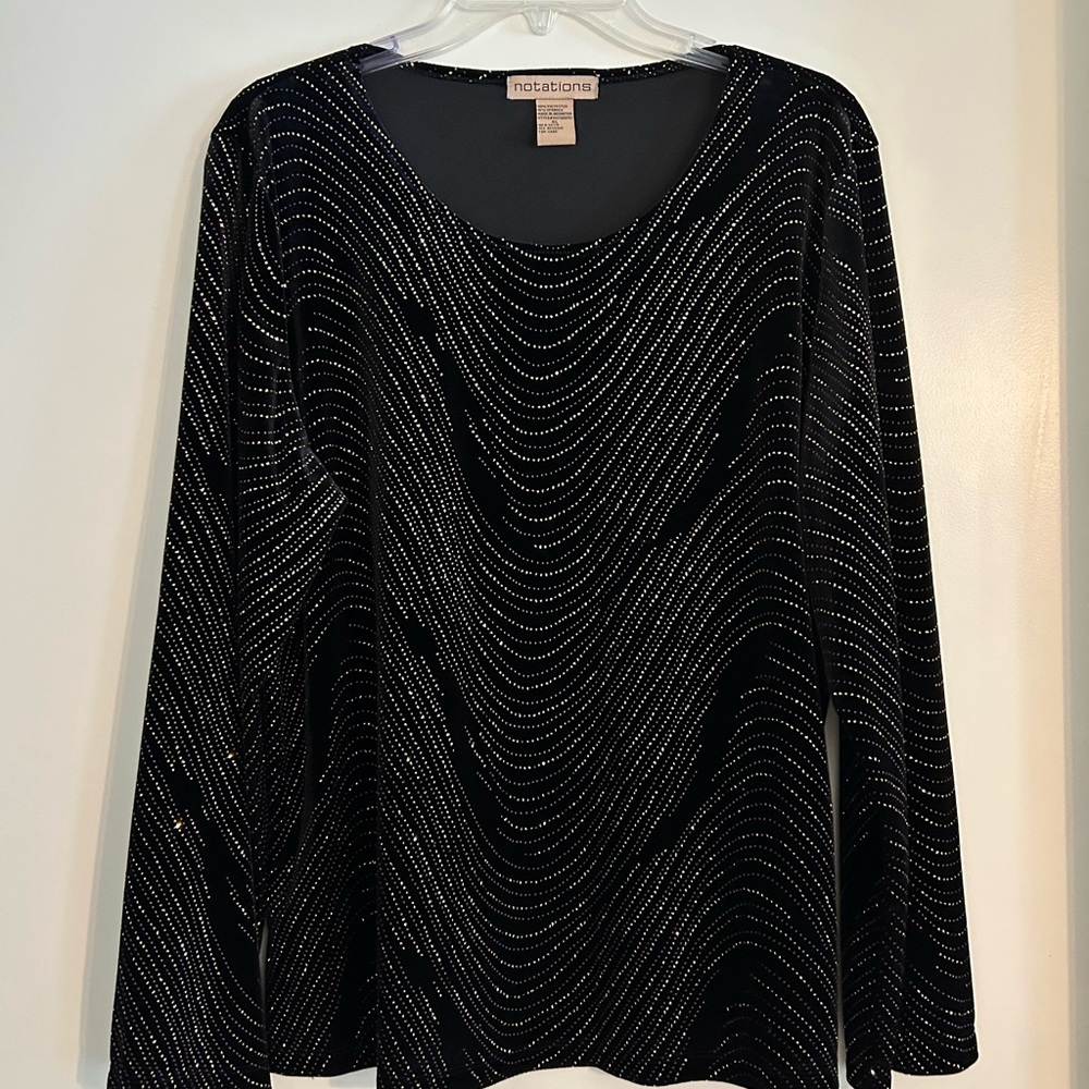 Notations Black and Silver Glitzy Long Sleeve Top